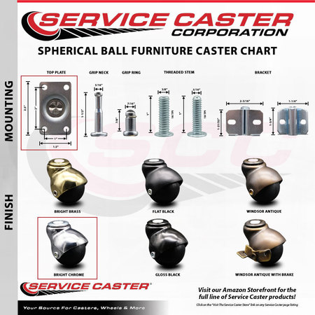 Service Caster 2 Inch Bright Chrome Hooded Top Plate Ball Casters, 4PK SCC-TP01S20-POS-BC-4